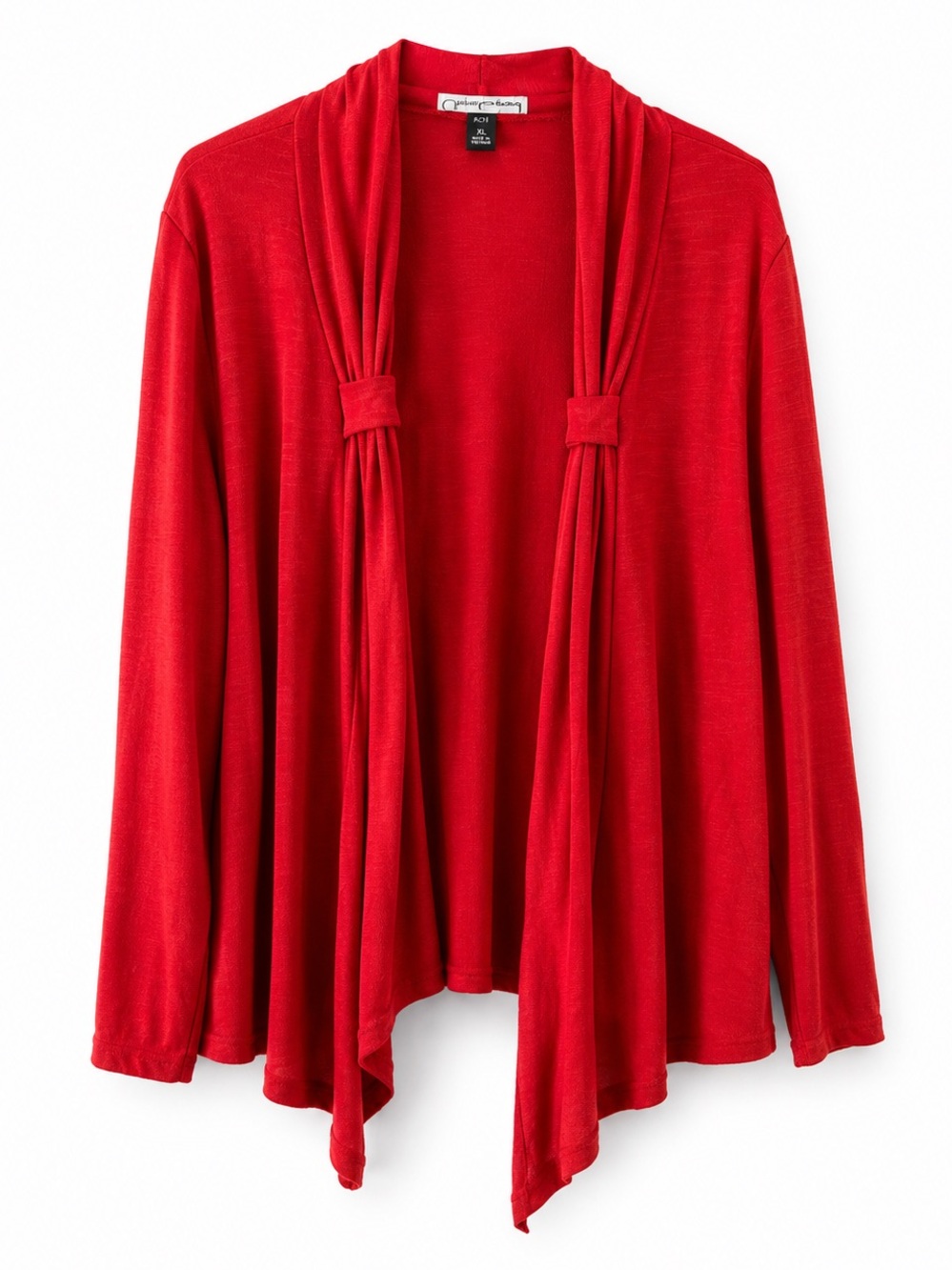 Christine Gerard Red Waterfall Cardigan Tie Front Draped Duster Size L